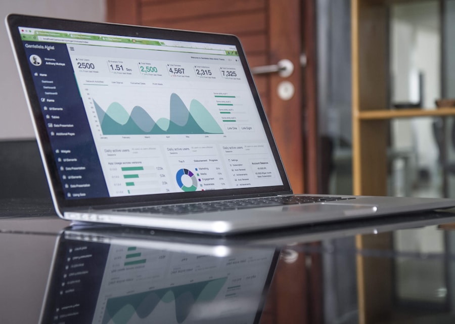 Laptop and analytics on a desk